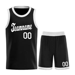 Conjuntos de uniformes de baloncesto de nuevo estilo para hombre hechos a medida, ropa deportiva de poliéster para entrenamiento de equipos, diseño de cuello en V de Color negro sólido - Product Image 1