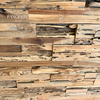 Panneau mural 3D insonorisant en bois de teck recyclé rustique, géométrique et moderne, texture naturelle irrégulière, fait main, pour appartement et villa