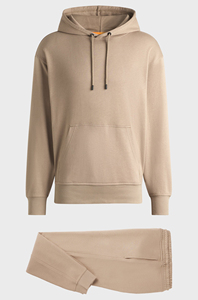 Sudadera con capucha Beige para hombre con puños elásticos a juego Joggers mezcla de algodón pesado 2 piezas cálido invierno moda urbana chándal - Product Image 5