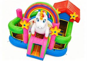 บ้านลมเป่าลมธีมยูนิคอร์นสายรุ้ง DST พร้อมสไลเดอร์ ผลิตจาก PVC เป็นมิตรกับสิ่งแวดล้อม เหมาะสำหรับเด็กเล่นสนุก ใช้ในโรงเรียนอนุบาลและโรงเรียน - Product Image 5