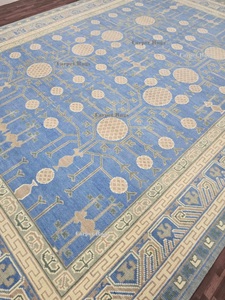 พรมผ้าฝ้ายทำมือสไตล์ตุรกีสวย10X14สูงสีฟ้าสีเบจโบราณเป็นมิตรกับสัตว์เลี้ยงพรมในห้องนอนห้องนั่งเล่น - Product Image 3