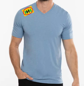 T-shirt formel en coton tricoté 100 % à col en V, respirant, à manches courtes, uni, 180 grammes, avec logo imprimé sérigraphié sur le devant - Product Image 4