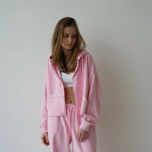 Sudadera con capucha y cremallera extragrande con estilo para mujer, diseño de angustia transpirable con logotipo personalizado, ropa de invierno de talla grande para la temporada de otoño - Product Image 2