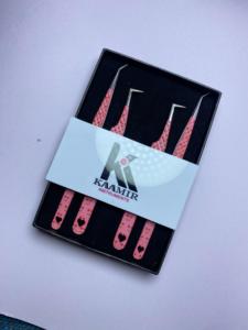 4 pièces professionnel en acier inoxydable extension de cils pince à épiler ensemble coeur imprimé cils outils Kit OEM ODM vente en gros - Product Image 2