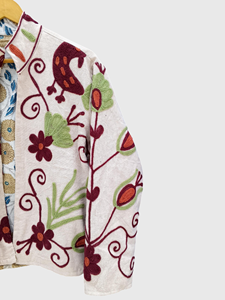 Floral Embroidered Cotton <b>Blazer</b> Mandarin Collar Full Sleeve Women's Spring Style Regular Fit White - Product Image 4