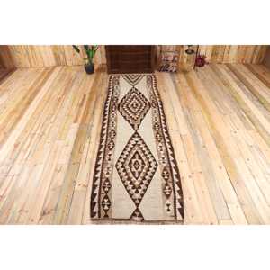 3x10.3 ft Turkish Rug, Kilim Rug, <b>Brown</b> Moroccan Rug <b>Wool</b> - Product Image 1