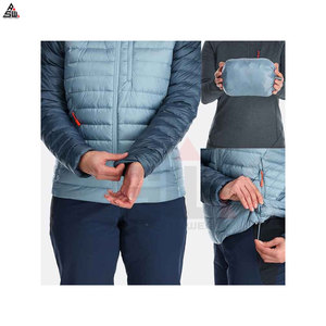 Vestes matelassées à capuche en toile tricotée légère et respirante sur mesure OEM, pour femmes, hiver, rembourrage en coton, logo personnalisé - Product Image 4
