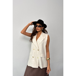 Gilet en lin pour femme avec boutons dorés – Produit brut - Product Image 3