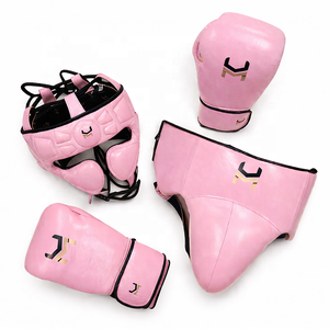 ชุดฝึกซ้อมมวยหนังวัวแท้สีน้ำเงินแบบกำหนดเองได้ พร้อมถุงมือแบบผูกเชือกสำหรับมืออาชีพ ขายส่ง พร้อมอุปกรณ์ป้องกันศีรษะและอวัยวะเพศชาย - Product Image 3