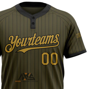 Maillot de Softball Unisexe à Deux Boutons Personnalisé Olive Black Pinstripe Old Gold Salute-Créez votre propre tenue d'équipe - Product Image 3