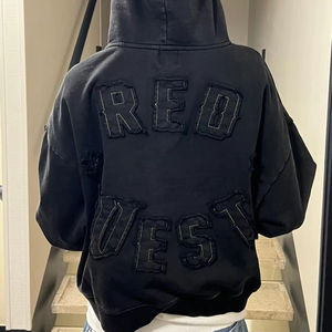 Venta directa Logotipo personalizado Hombres Sudaderas con capucha Fabricantes de ropa desgastada Peso pesado Recortado Gráfico Impreso Patrón Sudadera con capucha Hombre - Product Image 1