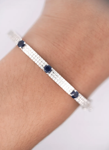 <b>Solid</b> 925 Sterling <b>Silver</b> Moissanite Diamond <b>Bracelet</b> for Women's Fashion Jewelry Blue Sapphire Pave Bangle <b>Bracelet</b> - Product Image 3
