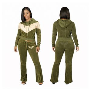 Ensemble de survêtement en velours de luxe, fabrication de deux pièces, survêtement en velours pour femmes - Product Image 3