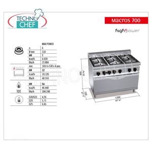 Cuisinière à gaz 6 brûleurs avec four à gaz, 54 kW - Product Image 1