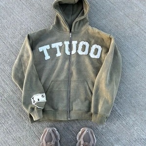 Fabricants de sweats à capuche Vêtements de rue lourds et surdimensionnés Sweats à capuche personnalisés avec fermeture éclair et lavage à l'acide Sweats à capuche pour hommes - Product Image 2