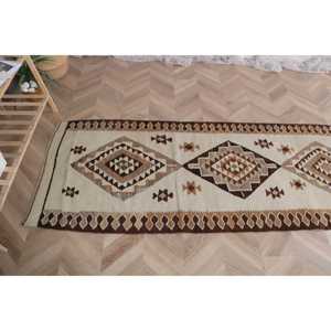 Turkish Runner Rug 2.8x9.1 ft, <b>Brown</b> Plants & trees Vintage <b>Wool</b> Rug - Product Image 5