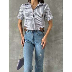 Blusa de Mujer TOPSHOW con Cinturón a Rayas Mixtas, Ideal para Uso Diario Informal y Pedidos al por Mayor - Product Image 4