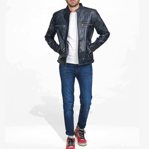 Vêtements d'extérieur à la mode en cuir Skinny Top en cuir noir pour hommes Vestes en cuir Logo personnalisé Couleur - Product Image 4