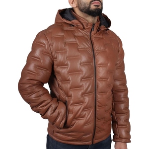 Chaqueta Acolchada con Capucha para Hombre de Cuero de Oveja de Alta Calidad - Product Image 4