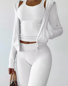 Dernier modèle de vêtements de jogging 3 pièces pour femmes Sweats à capuche coupe ajustée avec col montant Vente en gros de survêtements Motif solide - Product Image 5