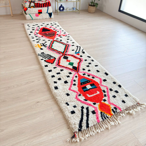 พรมขนปุยขนแกะพรมปูพื้นสไตล์โมร็อกโกทำด้วยมือลายชนเผ่าเรขาคณิตแบบแอบสแตรกต์สำหรับโถงทางเดินและห้องนั่งเล่น - Product Image 1