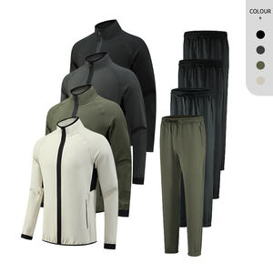 Conjunto informal de dos piezas para correr para hombre, pantalones de chándal de algodón Pima 100%, chándales transpirables de patrón sólido para invierno - Product Image 4