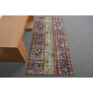 พรมขนสัตว์สีเบจสีน้ำเงินโบราณขนาด2.6x5.6ฟุตสไตล์ตุรกีผืนใหญ่แบบแอบสแตรกต์ทรงสี่เหลี่ยมผืนผ้าสำหรับตกแต่งโถงทางเดินห้อง - Product Image 1