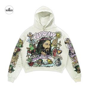 เสื้อฮู้ดผ้าคอตตอนพิมพ์ลายสไตล์ฮิปฮอปสำหรับผู้ชายผ้าซักกรดมีฮู้ดสไตล์ฮิปฮอปผลิตตามสั่ง - Product Image 5