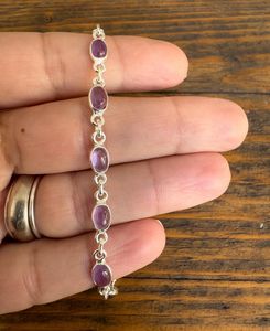 Pulsera de amatista delicada minimalista de Plata de Ley 925 de moda, conjunto de bisel de corte ovalado de piedra Natural, regalo de fiesta de cristal de piedras preciosas para - Product Image 1