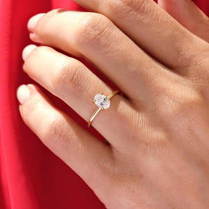 Anillo de compromiso solitario de forma redonda de 1.02 quilates en oro amarillo de 14 quilates, hecho a mano, minimalista, nupcial - Product Image 3