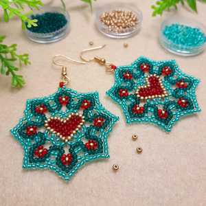 Boho <b>Turquoise</b> Design <b>Bead</b> Earrings with Cascading Fringe Unique Jewelry Gift for Women - Product Image 3