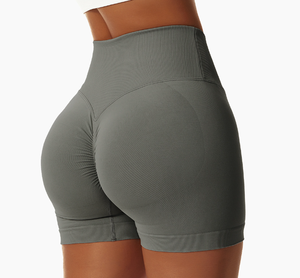 Short d'entraînement d'été pour femmes vêtements athlétiques bouton avant croix taille côtelée sans couture Scrunch bout à bout Nylon Spandex Yoga Shorts - Product Image 3
