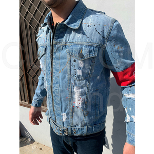 Chaqueta de motorista vaquera de algodón 100% lavada en motocicleta para hombre con diseño de panel superpuesto, chaqueta de motocicleta para hombre - Product Image 5