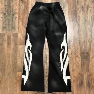 Custom Men Midweight Cotton Patchwork Street Sweatpants Distressed Stone Wash Vintage Applique Embroidery Eco-Friendly - Product Image 6