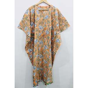 Vestido Kaftán 100% Algodón para Mujer, Talla Única, Kimono de Noche, Túnica con Estampado a Mano, Tejido Suave, Cierre con Botones, para Damas de Honor en Verano - Product Image 5