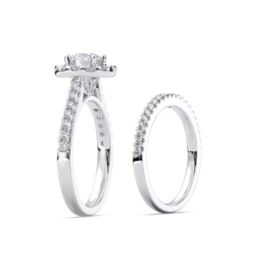 Anillo de compromiso de diamante de corte redondo cultivado en laboratorio de 1,54 quilates con Juego de puntas de banda a juego platino personalizado para ella - Product Image 4