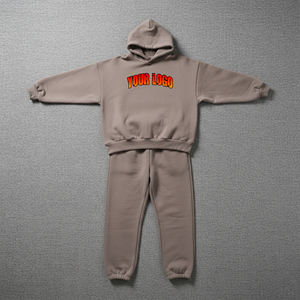 ชุดวอร์มแบบสวมหัวสำหรับผู้ชายผ้าขนแกะคอตตอน100% พิมพ์โลโก้แบบกำหนดเองกันยับไม่ยับไม่ยับฮิปฮอป2ชิ้น - Product Image 1