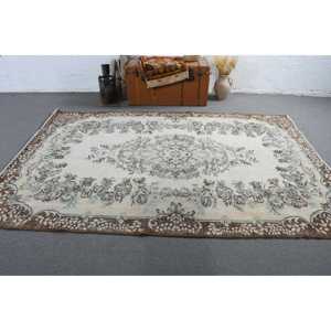 5.9x9 ft Rug, Vintage Turkish Rug, <b>Brown</b> Blue Southwestern <b>Wool</b> Rug - Product Image 3