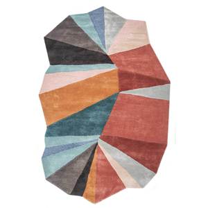 Alfombras de Lana y Viscosa Hechas a Mano, Alfombra Rectangular Abstracta con Rayas Geométricas Rojas y Naranjas para el Hogar, Pasillo, Modelo TNQ-1126 - Product Image 1