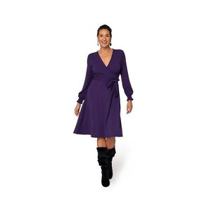 Abito Formale da Donna Leota con Motivo a Pois, Maniche a Sbuffo, Stile Blouson Avvolgente, Viola, Taglie L XL, Lavabile, Decorazione con Diamanti, per Uso Diurno - Product Image 1