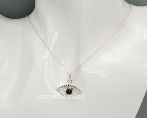 Pendentif élégant en argent sterling massif 925 de style oeil de soleil bleu - Product Image 2