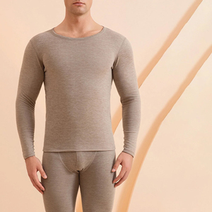 Ensemble de sous-vêtements thermiques de couleur brun clair au meilleur design pour hommes, tissu en coton respirant, col rond, manches longues, combinaison de sous-vêtements longs pour hommes - Product Image 5