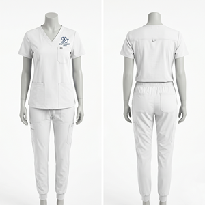 Uniforme Médico Premium de Poliéster, Rayón y Spandex, 180 GSM, Color Marrón, Cuello en V, Dos Bolsillos, con Logotipo Personalizado por Transferencia Térmica - Product Image 4