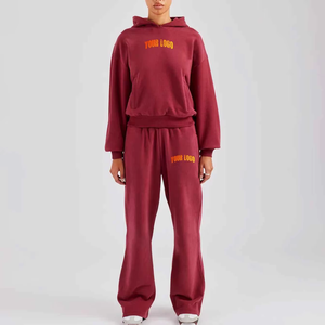 Ensemble de survêtement long en molleton pour femme, streetwear d'hiver, confortable, en molleton, chaud, décontracté, deux pièces, sweat-shirt à col rond, pantalon - Product Image 1