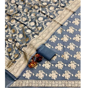 Traje de Seda Georgette Banarasi de Primera Calidad, Nuevo, Tejido a Mano, Vestido Tradicional Indio para Mujer, Elegante, Estilo para Fiestas - Product Image 1