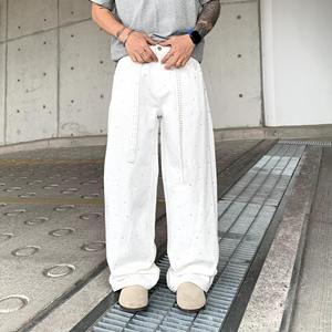 กางเกงยีนส์ทรงตรงหลวมสไตล์ลำลองแฟชั่นใหม่ล่าสุดประดับเพชรสำหรับผู้ชาย  คอลเลคชั่นฤดูใบไม้ผลิ/ฤดูร้อน - Product Image 5