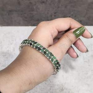 Women's <b>Bracelet</b> Natural Emerald Gemstone May Birthstone anniversary Christmas Handmade Jewelry 925 Sterling Silver <b>Bracelet</b> - Product Image 1