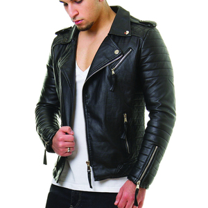 Recién llegado personalizado a prueba de viento casual negro montar motociclista hombres chaquetas de cuero elegante moda chaquetas de cuero genuino - Product Image 5