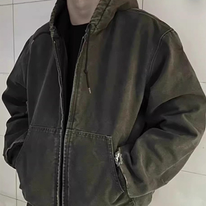 Custom Embroidered High Quality Washed Canvas Men's Bomber <b>Jacket</b> Customized Oversize Hooded Fashion Blank <b>Worker</b> Canvas <b>Jackets</b> - Product Image 3