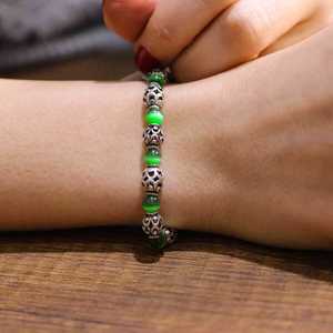 925 Sterling Silver <b>Bracelet</b> with Cat's Eye Jade Stone <b>Ball</b> Shape for Gift - Product Image 4